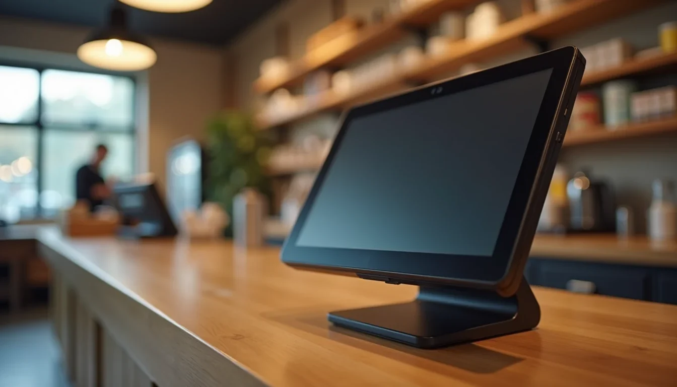 Countertop POS screen at a café