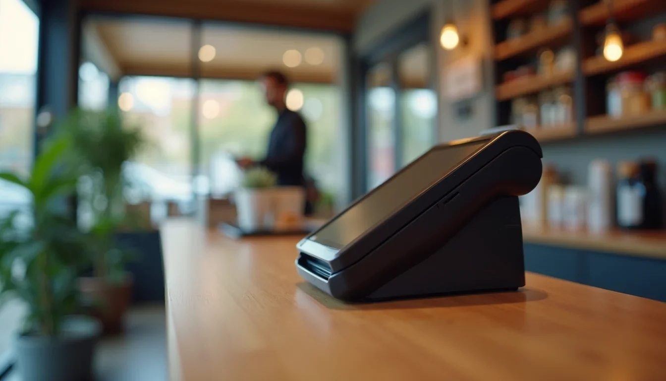 Card terminal on a café counter